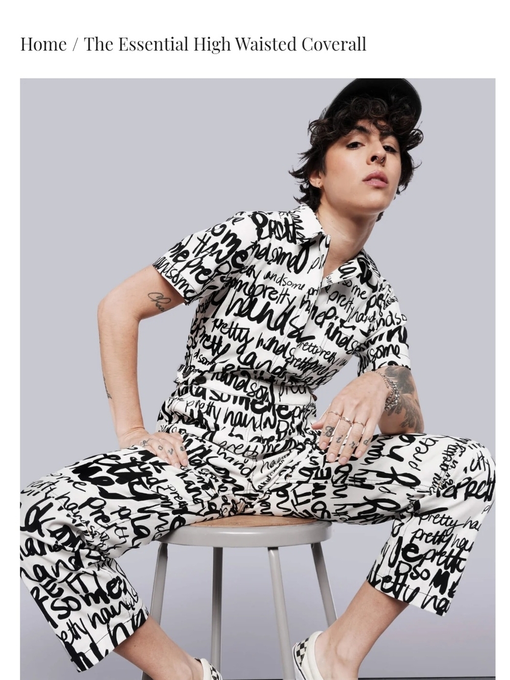 The Essential High Waisted Coverall -  Black & White Script From Wildfang